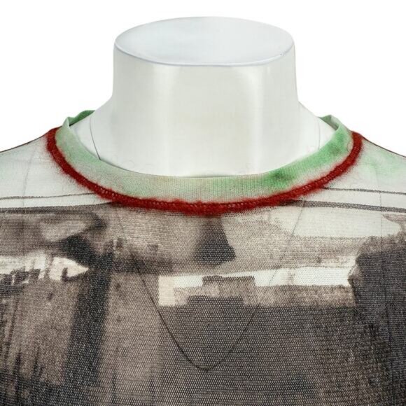 JEAN PAUL GAULTIER Vintage Long Sleeve Mesh Top Sz Large Berlin Wall City Scape - Picture 7 of 12